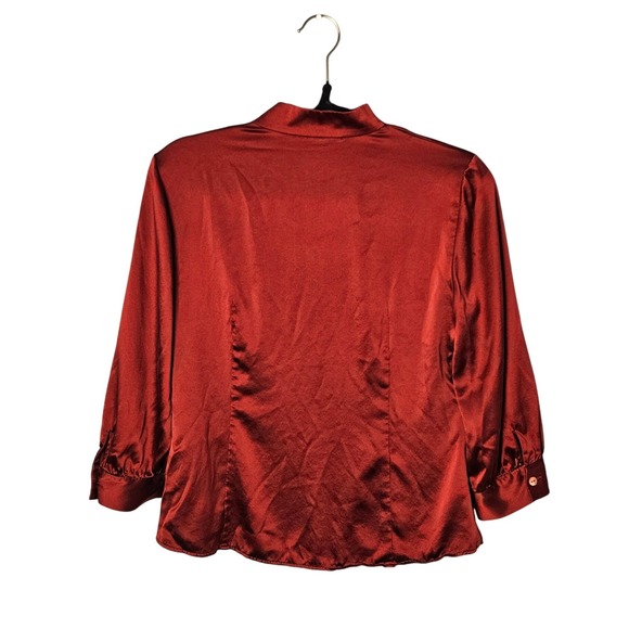 Lafayette 148 Petite Rust Red Silk Blouse Womens Size 8 - Picture 4 of 6
